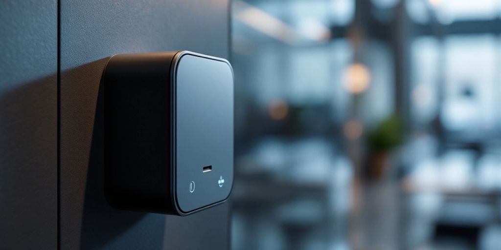 Modern electrical safety device in a contemporary workspace.