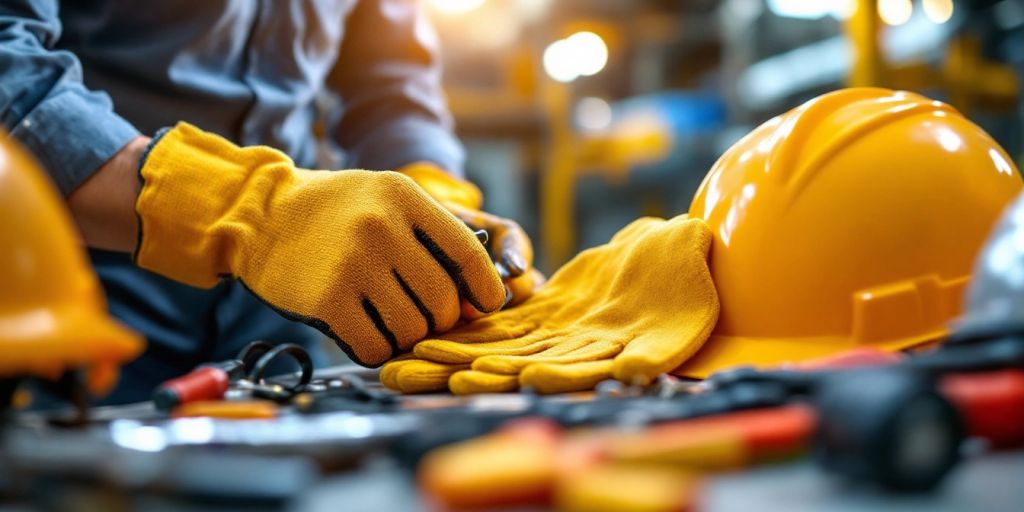 Technician inspecting electrical safety equipment in a workshop.
